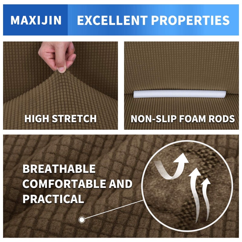 MAXIJIN Super Stretch Couch Cover for 3 Cushion Couch, 1-Piece Universal Sofa Covers Living Room Jacquard Spandex Furniture Protector Dogs Pet Friendly Fitted (Extra Large, Brown) - Image 5